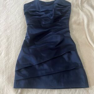 David's Bridal Blue Asymmetrical Wrap Cocktail Dress